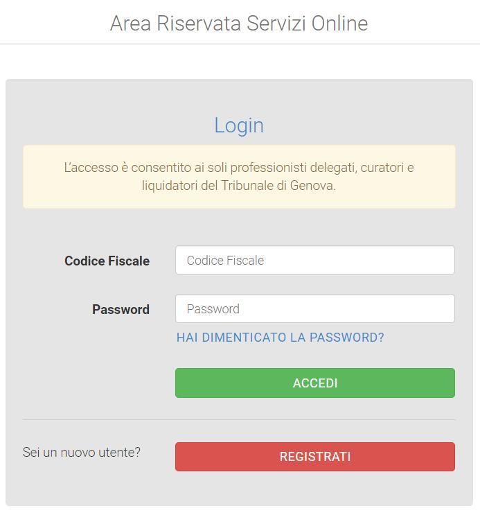 Da questa pagina, cliccando sul pulsante ACCEDI ALL AREA RISERVATA, si verrà indirizzati alla pagina di accesso all area riservata, da cui è possibile registrarsi o inserire le