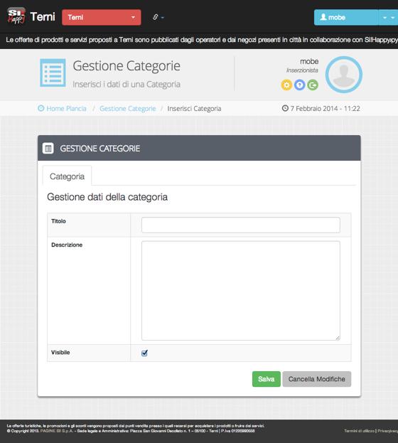 Gestione Catalogo Gestione Categorie Crea le categorie dei