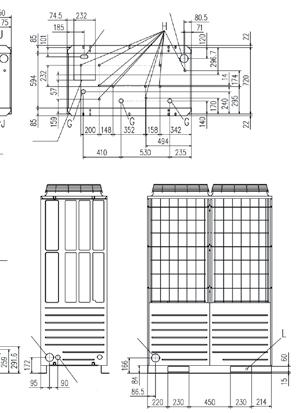 Sistemi VRF Multi serie KXZX Hi-COP FDC 280~335 KXZXE1 Schemi e quote Tutte le misure sono espresse in mm.