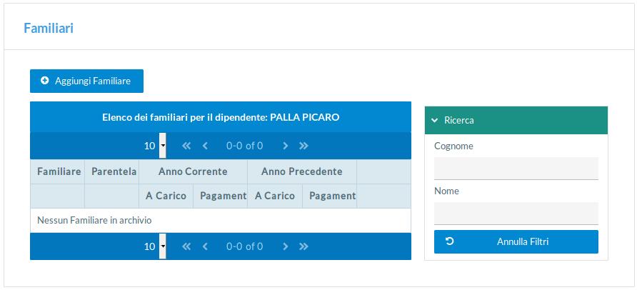 GESTIONE DEI FAMILIARI Cliccando sul menù Familiari è possibile inserire i familiari da