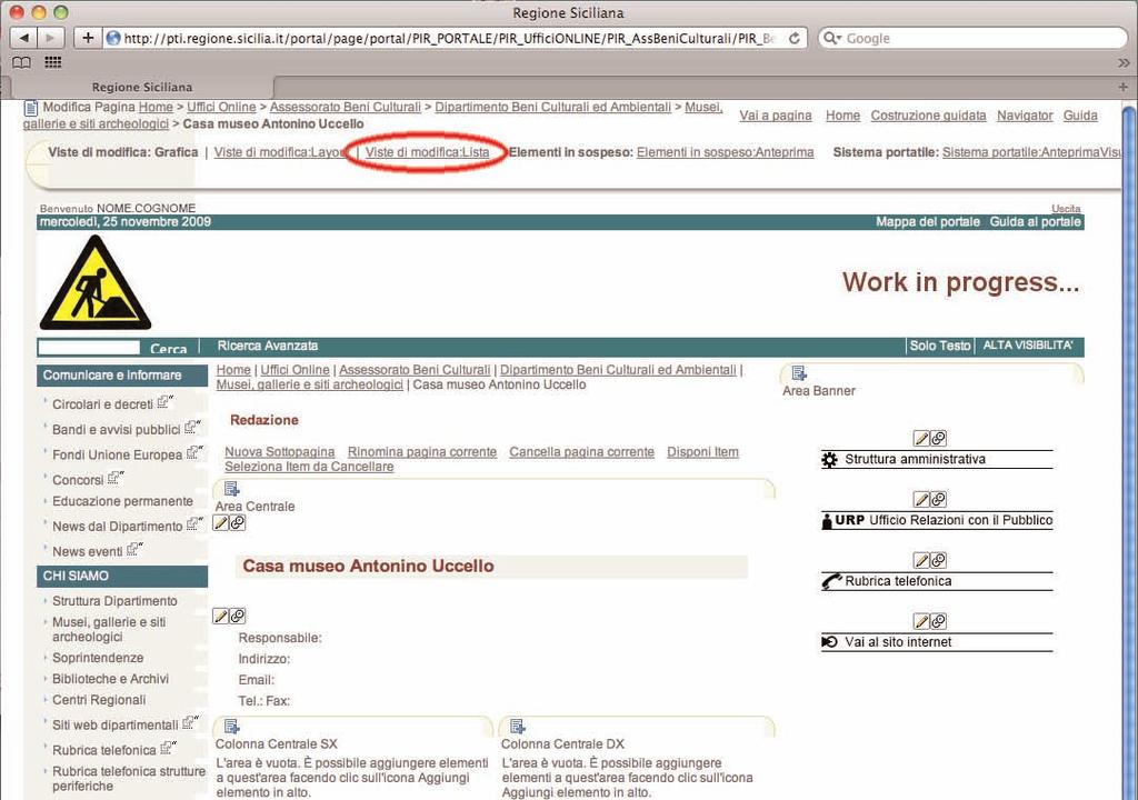 Appare questa pagina, riaprire in modalità Viste di modifiche: Lista si apre