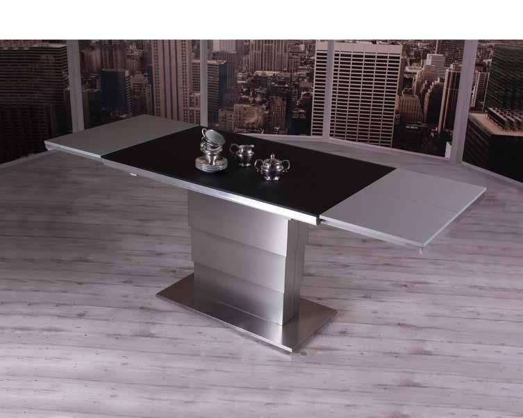 Piano vetro nero G03 Base inox M01 Plateau verre nero G03 Piétement inox M01 Glass top nero G03 Inox base M01 ARES GLASS Un tavolino