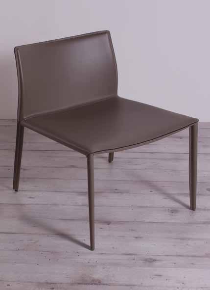 Metal frame low-chair with thick split leather covering.