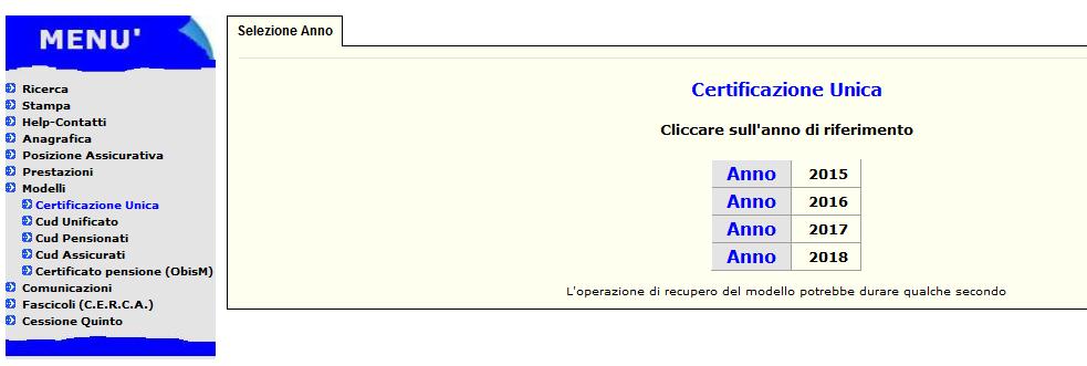 Cassetto previdenziale cittadino «Certificazione Unica (CU)»