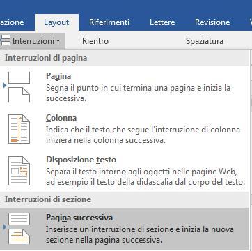 NELLA SCHEDA Layout SELEZIONARE Interruzioni SELEZIONARE Pagina successiva Questa operazione ci consente di formattare le