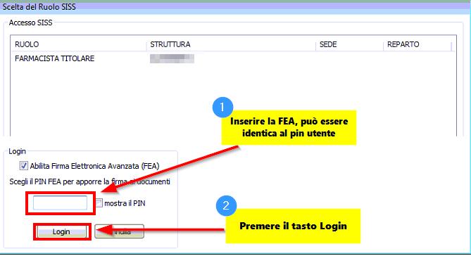 Una volta attiva, ad ogni login ai servizi SISS effettuato con la carta operatore, dopo l inserimento del pin utente, sarà possibile generare la FEA,