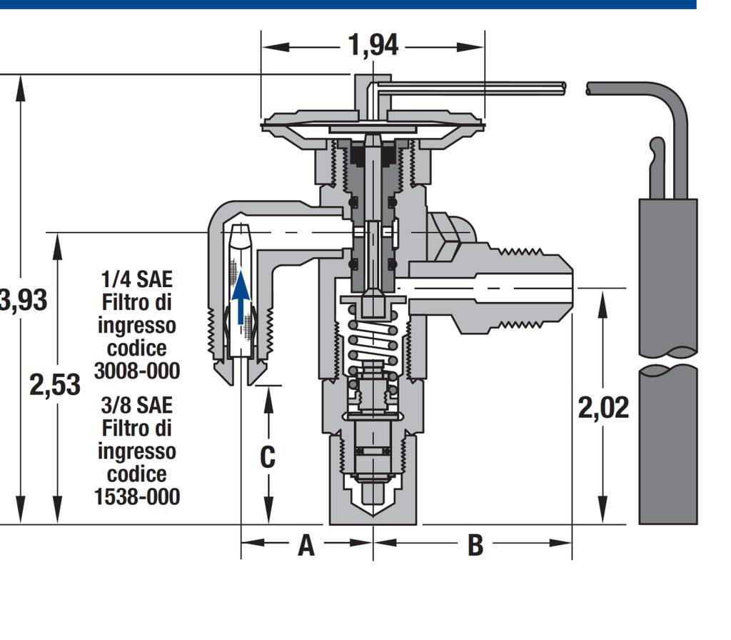 Valvole termostatiche Esempi tipici di applicazione di valvole termostatiche: impianto frigorifero 1. Elemento termostatico 2 2. Membrana 3.