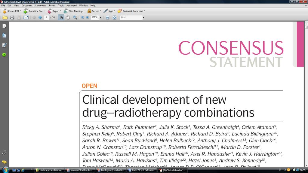 Targeted therapy Conclusioni limited progress has been made in using potential synergies between targeted systemic therapies and radiotherapy.