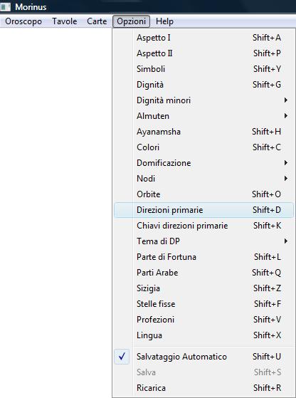 Percorso: Opzioni Direzioni Primarie Andare su <Opzioni> e selezionare <Direzioni Primarie> Si apre la seguente finestra <Direzioni