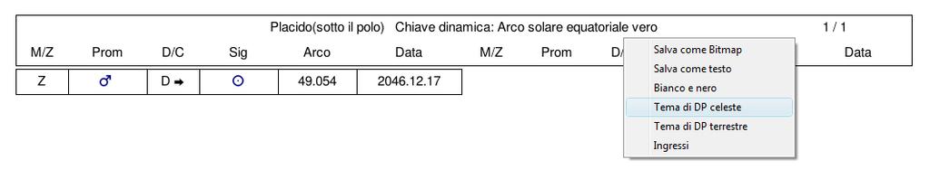 4. cliccare su <Ok> e si ha l elenco della/e direzione/i selezionata/e (nell esempio, la direzione primaria del Sole in congiunzione a Marte) e con il tasto destro cliccare sull elenco della/e