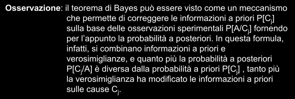 Ossevazone: l teoema d Bayes può essee vsto come un meccansmo che pemette d coeggee le nfomazon a po [C j ] sulla base delle ossevazon spemental [/C j ] fonendo pe l appunto la pobabltà a posteo.