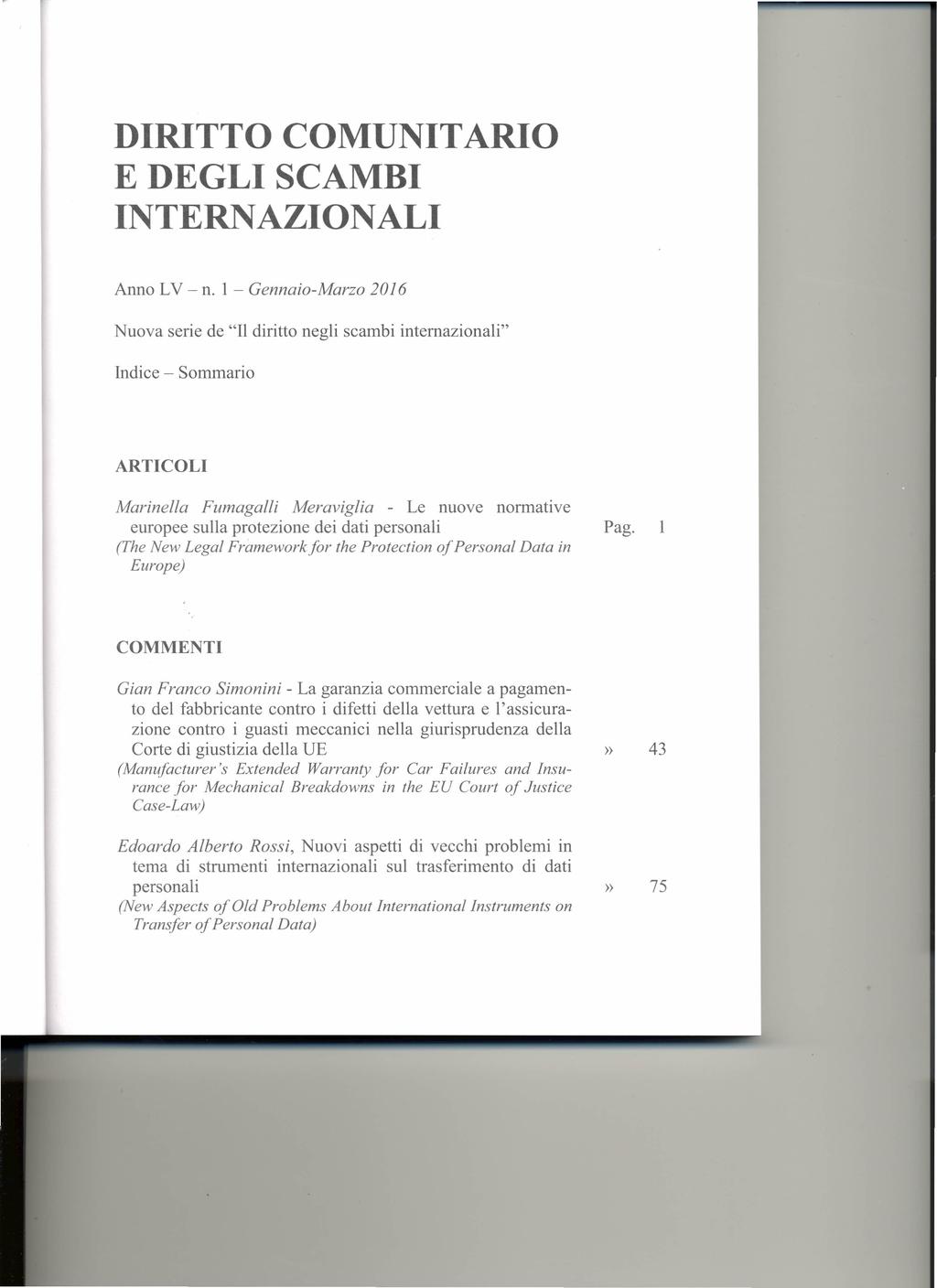 DIRITTO COMUNITARIO E DEGLI SCAMBI INTERNAZIONALI Anno LV - n.