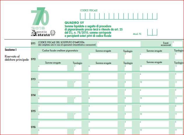 Somme liquidate a seguito procedure di pignoramento presso terzi Il quadro si compone di 4 Sezioni.