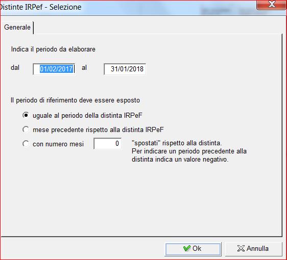 In questo modo i versamenti presenti nelle distinte IRPEF del periodo sopra selezionato verranno travasati con il periodo diminuito di un mese rispetto alla distinta IRPEF.