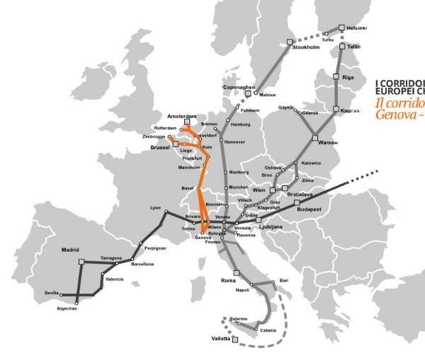 Il Corridoio Reno - Alpi Il Terzo Valico dei Giovi si inserisce nel Corridoio Reno Alpi che è uno dei corridoi della rete strategica transeuropea di trasporto (TEN-T core network) che collega le