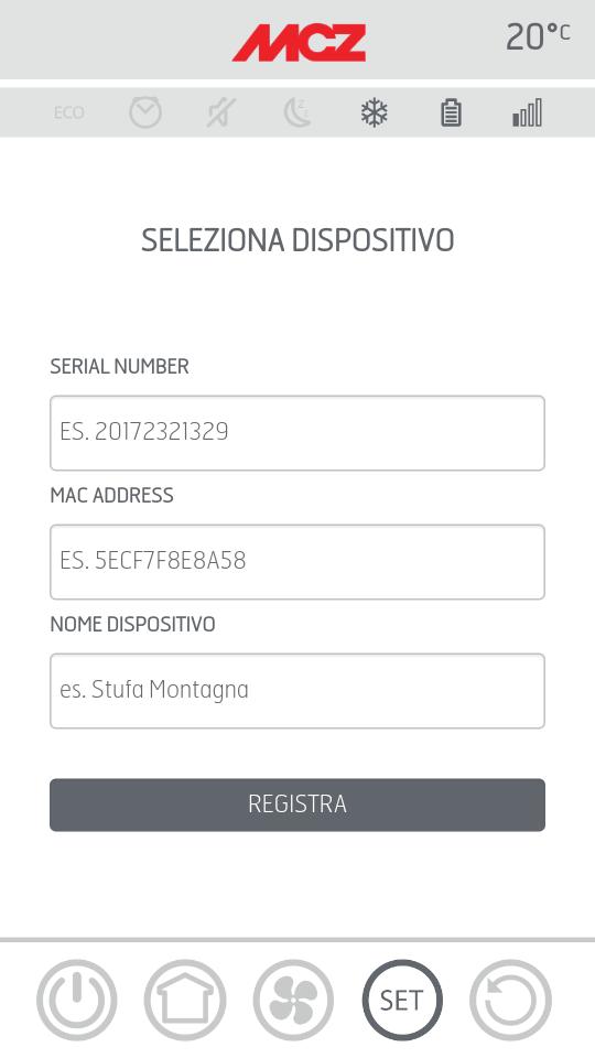 14-PRIMO AVVIO APP E ASSOCIAZIONE ALLE STUFE MCZ MODALITA MANUALE Sul retro della stufa e nella garanzia si trova il QR code e le password. In questo caso sono da utilizzare i codici.