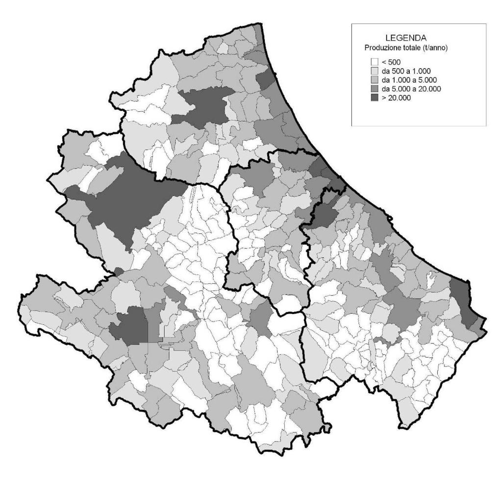 Dalle elaborazioni dei dati del 2005 forniti dagli OPR risulta che nella Regione Abruzzo: produzioni maggiori di 20.