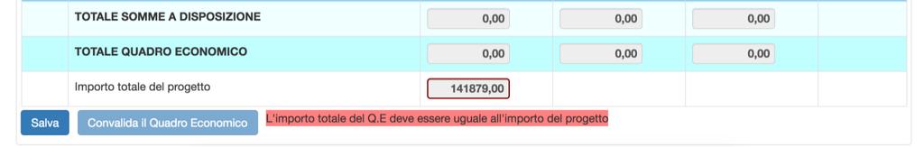 mediante il pulsante di Togli convalida. Il pulsante rimane attivo fino alla convalida del Quadro economico rimodulato, presente nell area di Gestione del Progetto. N.B.