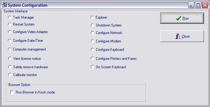 Once the password has been entered, the following window will be displayed. PlantVisorPRO Embedded Fig. 2.8 To access the desired function, simply select it and click Run. To exit, simply click Close.