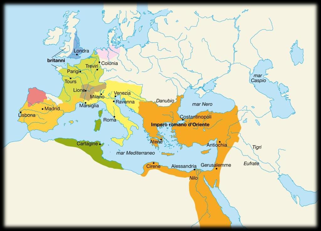 La carta mostra l Europa occidentale alla fine del V