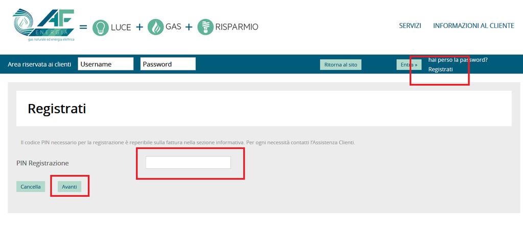 utente che intende registrarsi al portale di A.F. ENERGIA S.R.L.
