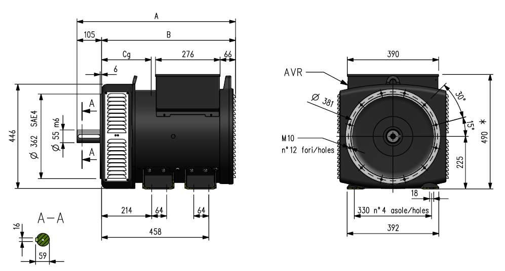 VERSION 2017: NEW DESIGN, LOWER TERMINAL BOX, READY-TO-INSTALL PMG KIT monosupporto (SAE) single bearing (SAE) * for APD a higher terminal box (+40 mm) will be supplied giunto a