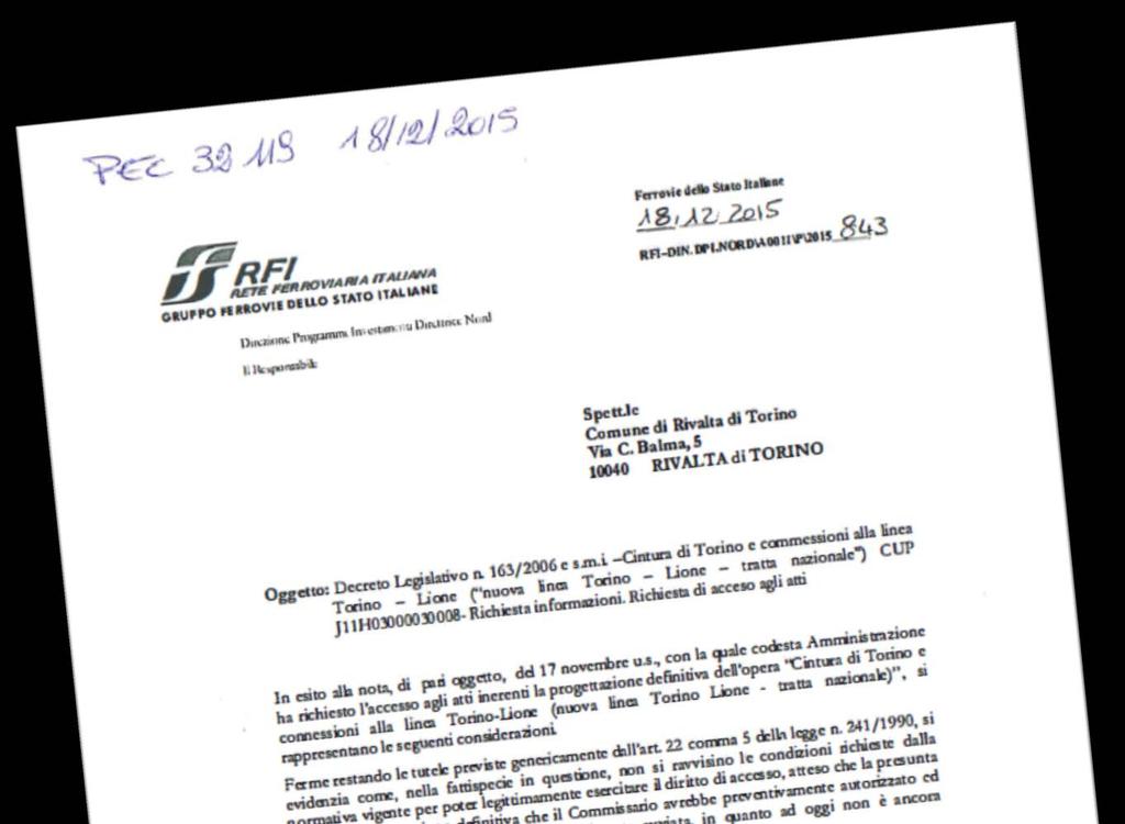 Rivalta di Torino riscontri ufficiali RFI Direzione Programmi Investimenti