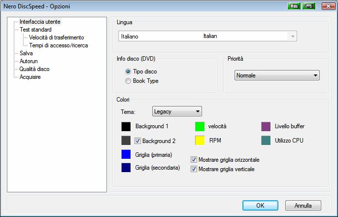 Finestra Nero DiscSpeed - Opzioni 5 Finestra Nero DiscSpeed - Opzioni La finestra Nero DiscSpeed Opzioni fornisce varie opzioni per la personalizzazione dell'aspetto dell'interfaccia Nero DiscSpeed e