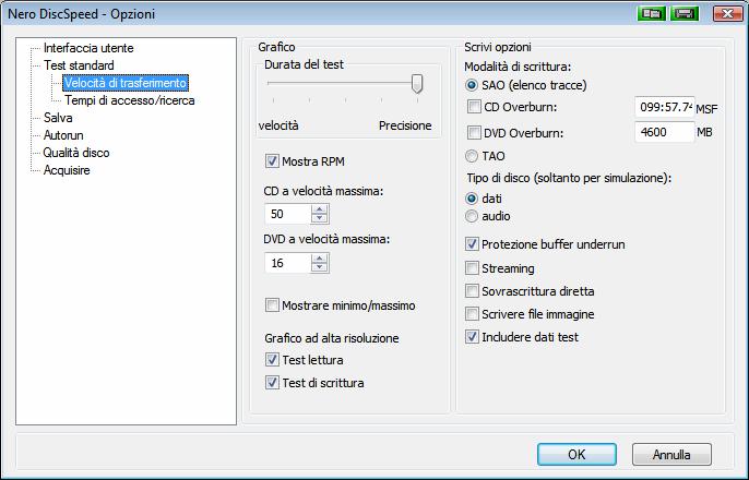Finestra Nero DiscSpeed - Opzioni 5.