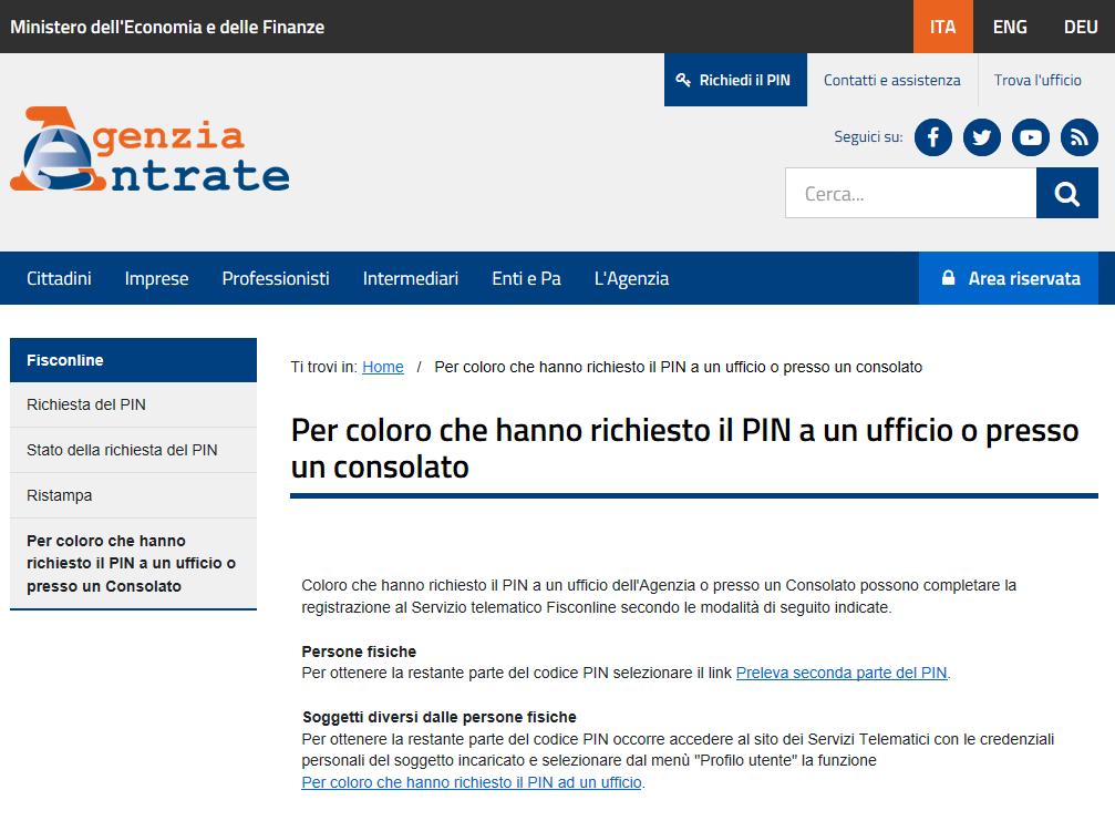 In ufficio A questo punto, seleziona nel menù di sinistra Per coloro che hanno richiesto il PIN