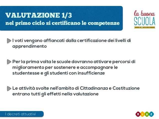 Valutazio azione ed Esami di Stato secondaria di I grado, a differenza di quanto avviene oggi, in un ottica di maggiore trasparenza dei voti e in linea con le esperienza di molti Paesi europei, si