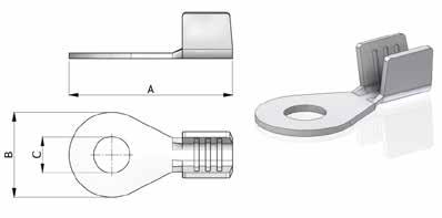 Terminale ad Occhiello Terminal Ring Codice Sezione Cavo Ø Isolante Spessore A B C Q.tà Conf. Materiale 10174-000 0.5 1.50 0.50 12.2 6.4 3.2 15.000 2/4 CuZn 10174-011 0.5 1.50 0.50 12.2 6.4 3.2 15.000 2/4 CuZnSn 10175-000 0.