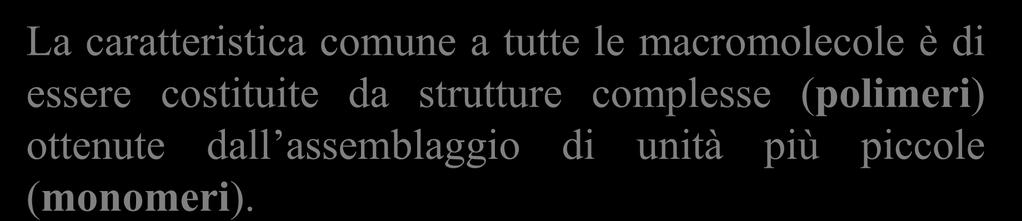 La caratteristica comune a tutte le macromolecole è di essere costituite da strutture