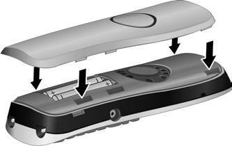 Mettere in funzione il telefono Chiudere il coperchio delle batterie Posizionare le guide del coperchio nelle apposite fessure sulla parte superiore del vano batterie.