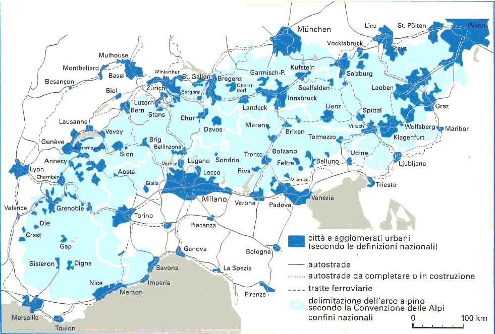 area popolazione km² % abitanti % Slovenia 6.671,0 3,5% 653.300 4,7% Austria 54.702,2 28,7% 3.322.100 23,9% Italia 52.033,8 27,3% 4.183.900 30,1% Liechtenstein 152,5 0,1% 27.800 0,2% Svizzera 25.