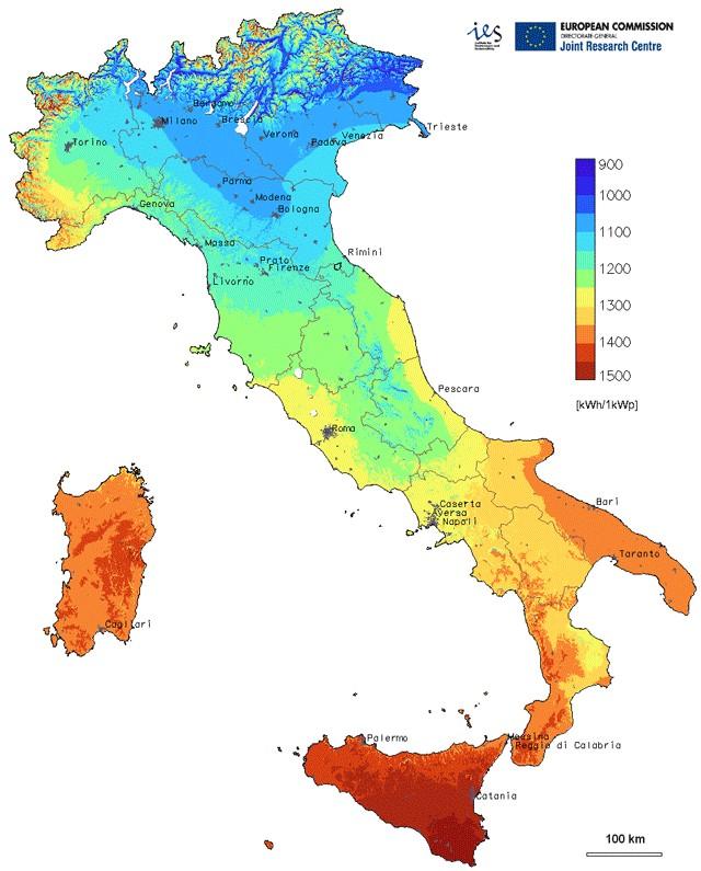 Potenziale fotovoltaico in Italia energia prodotta in un anno da un modulo fotovoltaico di 1 kwp L Italia non ha carbone, non ha petrolio, non ha