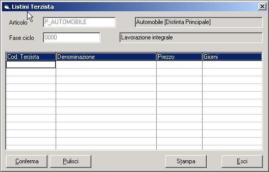 26 Manuale Operativo 2.2 Listino Personalizzato e Ordine Terzista La creazione di listini terzisti si collega alla gestione degli Ordini Terzisti.