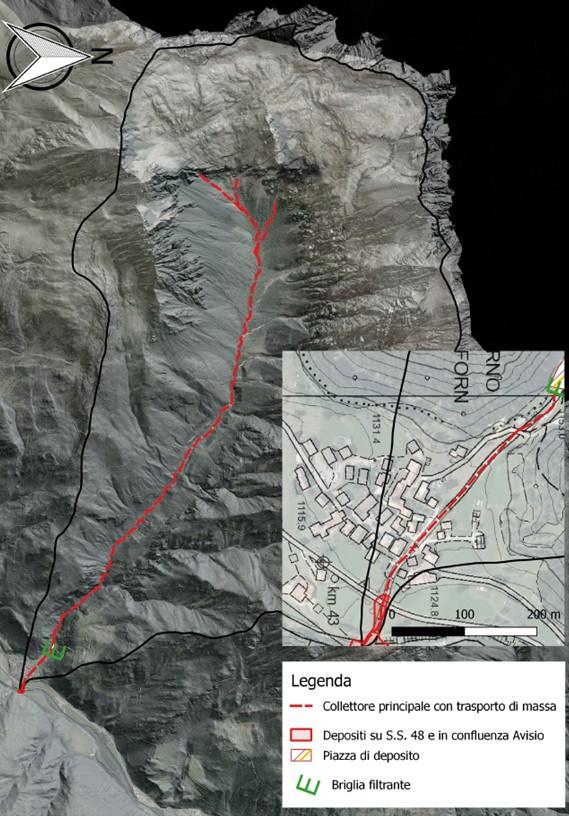 Corso d acqua: Rio Valsorda Località: Moena, località Forno Descrizione: la piena si è alimentata di sedimento da vaste erosioni sui canali laterali, soprattutto in sinistra idrografica,