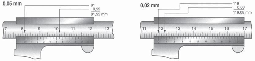 Calibri Micrometri Comparatori Alesametri Basi Materiale in granito Truschini Blocchetti Tabella errore massimo ammesso dei calibri a corsoio con nonio Campo Risoluzione di misura 0,1/0,05 0,02 0,01