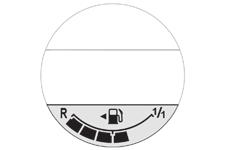 Indica la quantità di carburante disponibile : - 1/1 e sei quadratini, il serbatoio è pieno. - R e un quadratino che lampeggia, il serbatoio è in riserva.