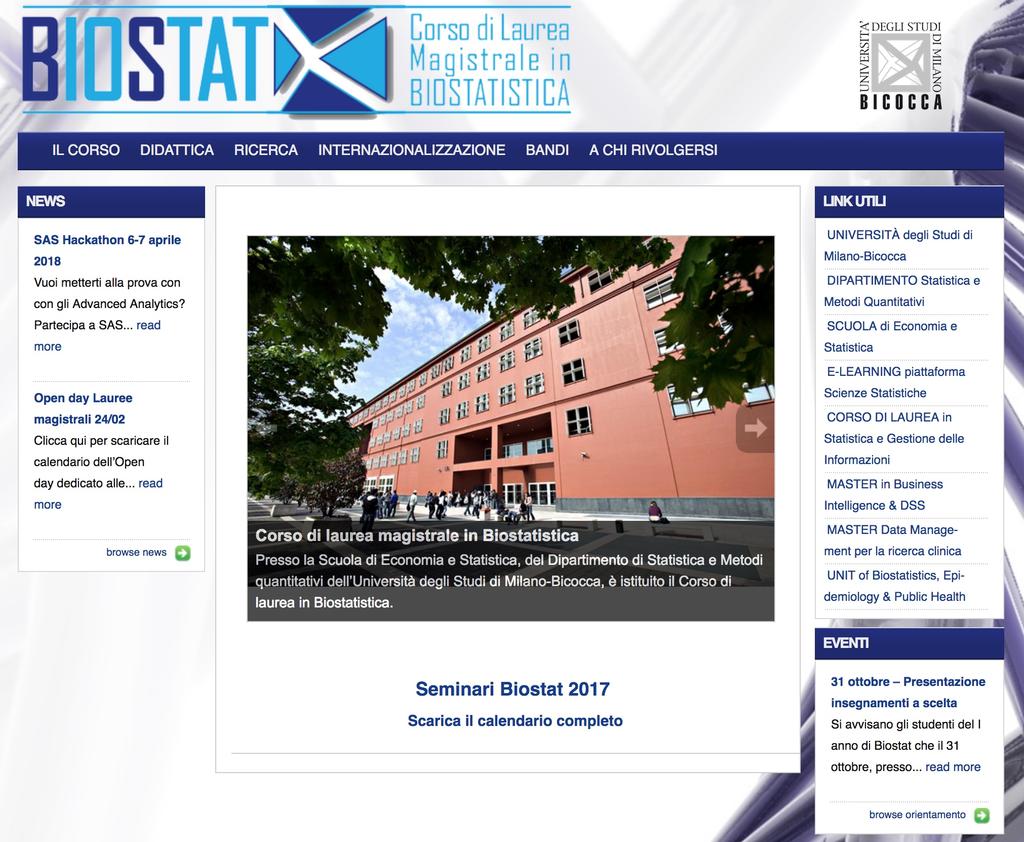 Ulteriori approfondimenti Ø Presso la pagina web del corso di studi URL http://biostat.dismeq.unimib.