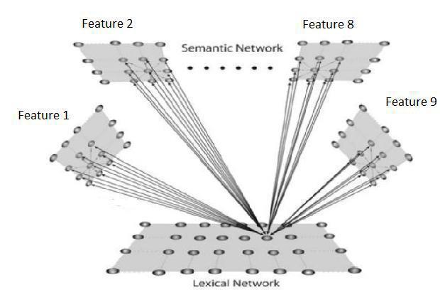 sinapsi tra la rete semantica e la rete lessicale realizzano una memoria etero-associativa. Fig.2.1: struttura generale del modello in cui è presente una rete semantica e una rete lessicale.