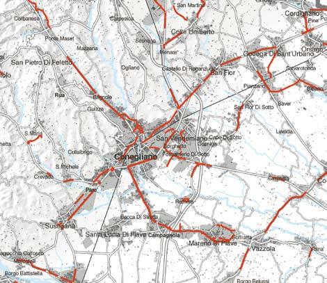 Dalla rete di percorsi ciclabili indicata nella cartografia provinciale si osserva che: i collegamenti con Susegana e San Vendemiano sono esistenti ma incompleti; i collegamenti con Santa Lucia sono