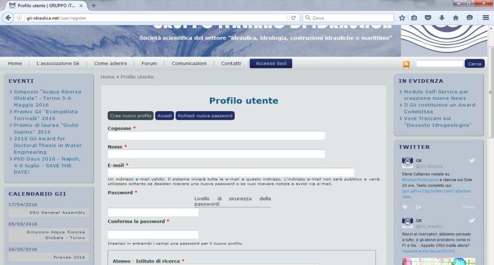 Creazione nuovo profilo Per i nuovi membri individuali, è possibile richiedere un account cliccando sul pulsante «Crea nuovo profilo». N.B.
