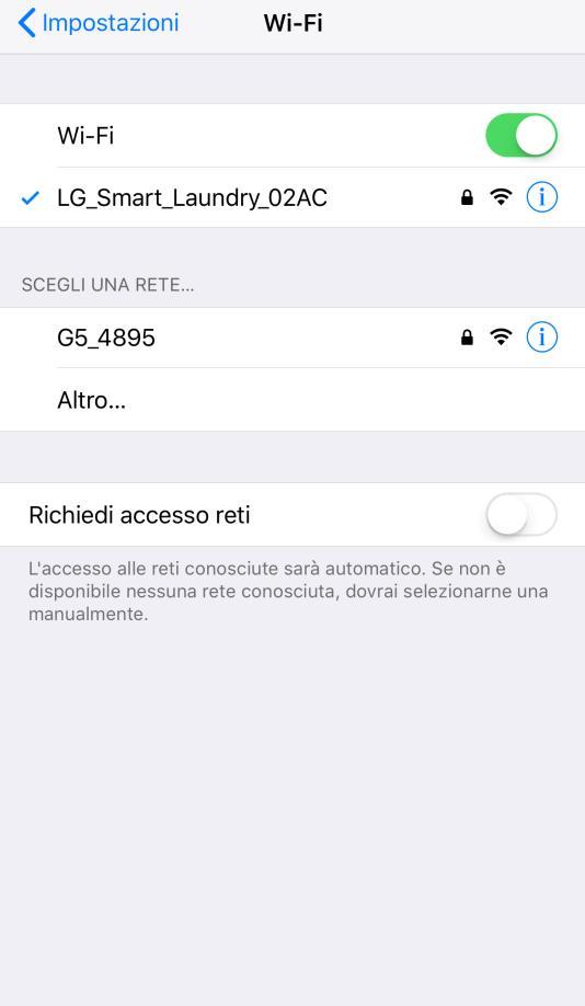 Connessione prodotto alla rete Wi-Fi Ricercare le reti disponibili dal menu Wi-Fi di iphone e connettersi alla rete con il nome del dispositivo (es.