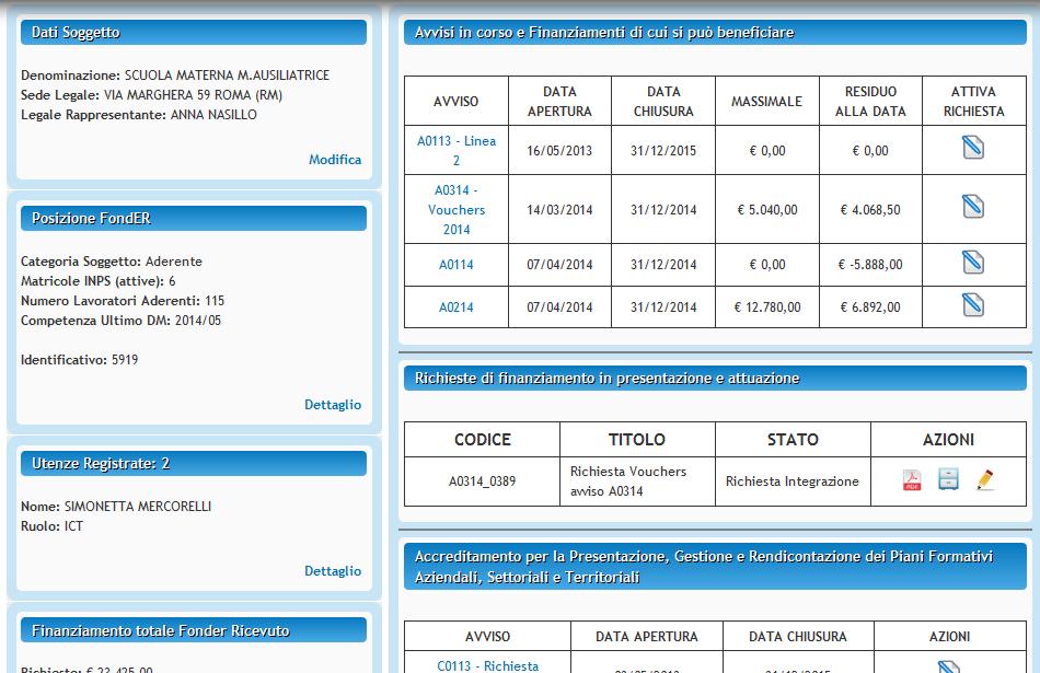 Se è necessaria una integrazione al Rendiconto trasmesso lo stato della richiesta è Richiesta integrazione.