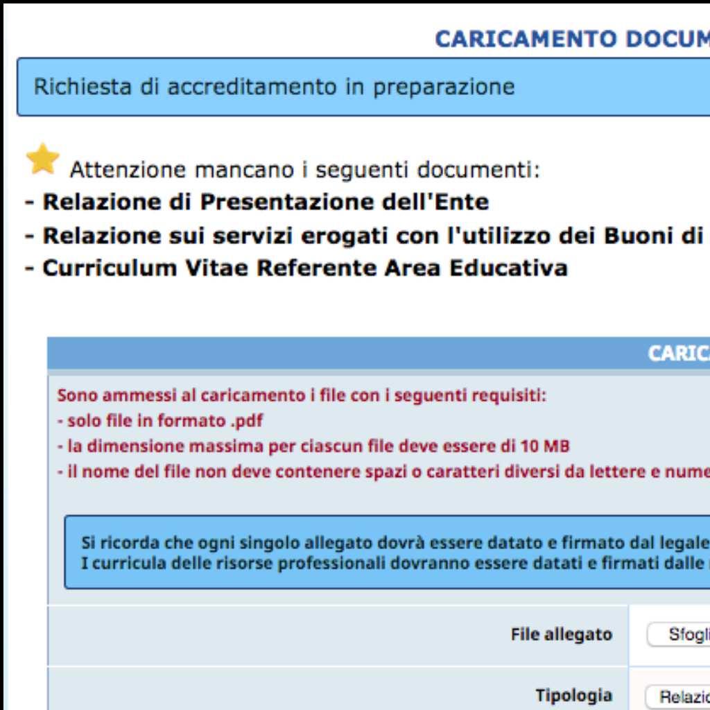 - la dimensione di ciascun file non deve superare i 10 MB - il nome del