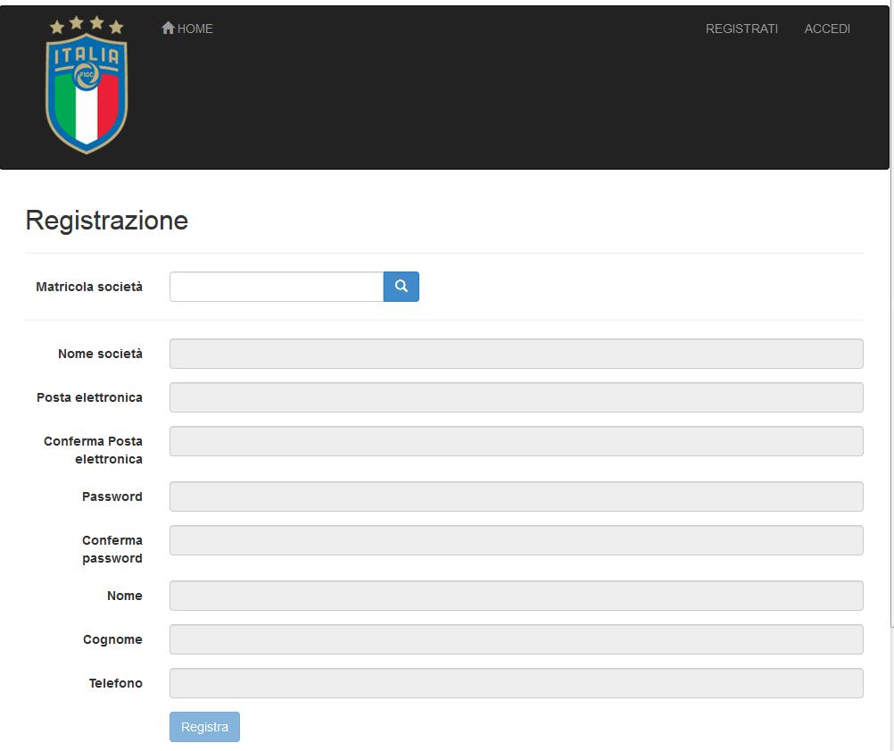 Prima di iniziare occorre registrarsi al sistema, cliccando sul pulsante Registrati in alto a destro nello schermo.