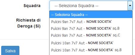 CATEGORIA: SQUADRA: Dopo aver completato il percorso, cliccare su SALVA.