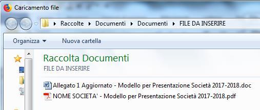 Prima di concludere occorre fare un ultima operazione che consiste nell allegare il file in formato PDF relativo al MODULO DI PRESENTAZIONE DELLA SOCIETA (reperibile come Allegato del CU n 2 del